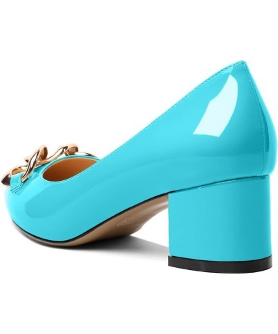 Women's Block Heel Pumps Pointed Toe Mid Heels Heeled Pumps Low Heels with Metal Chain Dressy Wedding Party Shoes Ocean Blue ...