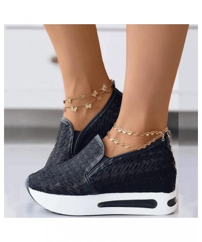 Platform Wedge Sneakers for Women Fashion Embroidery Floral Mesh Air Comfort Chunky Sneakers Hidden High Heels Slip On Loafer...