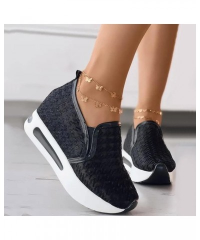 Platform Wedge Sneakers for Women Fashion Embroidery Floral Mesh Air Comfort Chunky Sneakers Hidden High Heels Slip On Loafer...