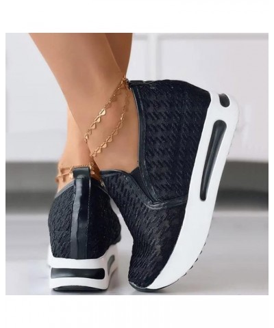 Platform Wedge Sneakers for Women Fashion Embroidery Floral Mesh Air Comfort Chunky Sneakers Hidden High Heels Slip On Loafer...