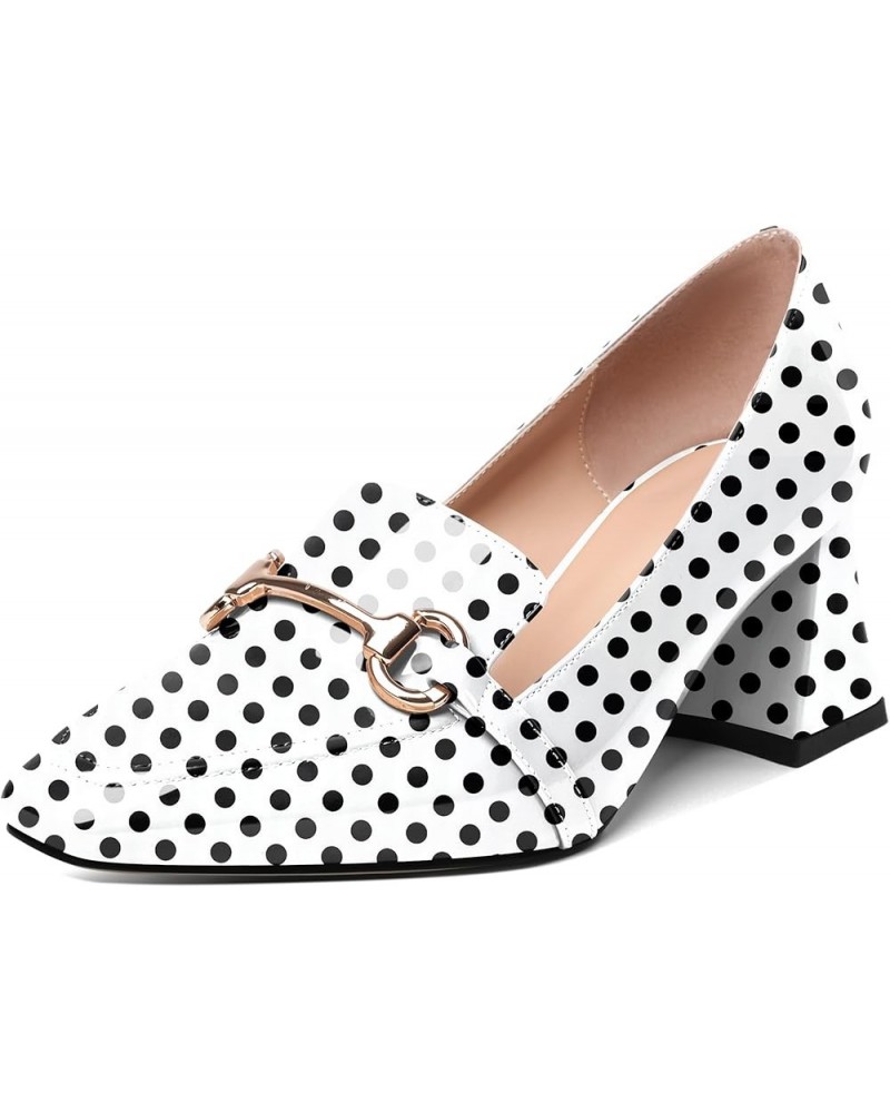 Low Heels for Women Block Chunky Heels Slip On Toe Pumps Loafers 2.5" Closed Toe Slanted Heels Shoes Patent Polka Dot $31.34 ...