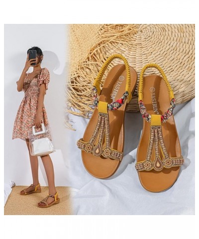 Women Bead Decor Platform Sandals Summer Women Slip on Open Toe Wedge Sandals Casual Elastic Band Dressy Sandals 7.5 Yellow $...