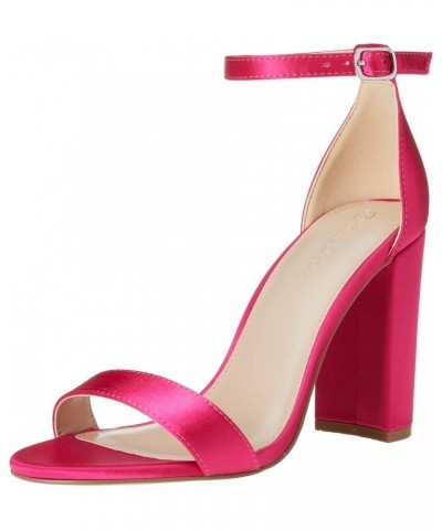 women's Rebecca Strappy High Block-heel Sandal Heeled Pink Satin $35.70 Sandals