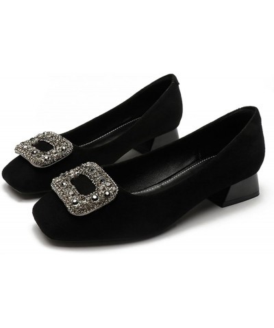 Women's Rhinestones Suede Chunky Heel Pumps Slip-On Closed Toe Square Office Work Wedding Shoes Black $24.74 Pumps