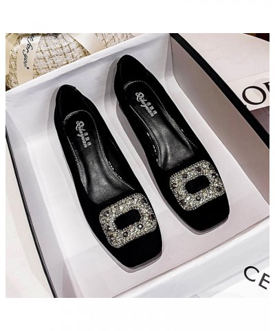 Women's Rhinestones Suede Chunky Heel Pumps Slip-On Closed Toe Square Office Work Wedding Shoes Black $24.74 Pumps