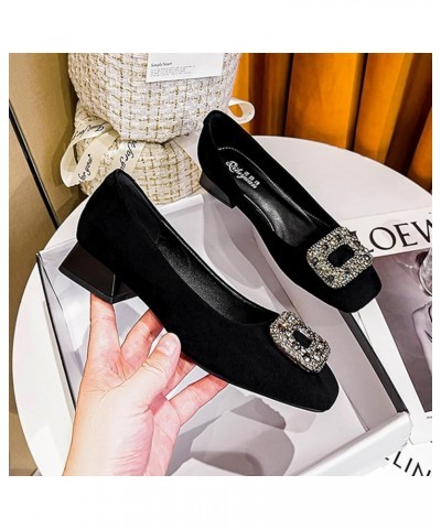 Women's Rhinestones Suede Chunky Heel Pumps Slip-On Closed Toe Square Office Work Wedding Shoes Black $24.74 Pumps