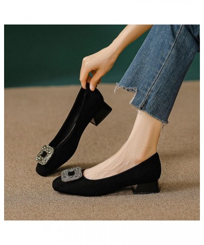 Women's Rhinestones Suede Chunky Heel Pumps Slip-On Closed Toe Square Office Work Wedding Shoes Black $24.74 Pumps