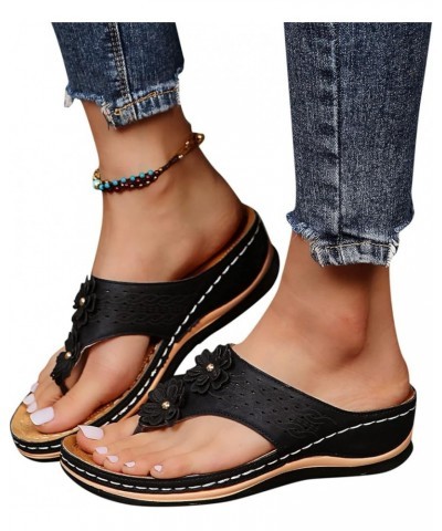 Women's Low Wedge Sandals T-Strap Thong Ankle Strap Comfortable Soft Glitters Beach Vacation Casual Slip On Sandals 28-hyems-...