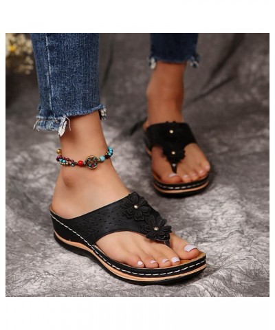 Women's Low Wedge Sandals T-Strap Thong Ankle Strap Comfortable Soft Glitters Beach Vacation Casual Slip On Sandals 28-hyems-...