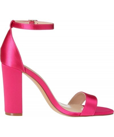 women's Rebecca Strappy High Block-heel Sandal Heeled Pink Satin $35.70 Sandals