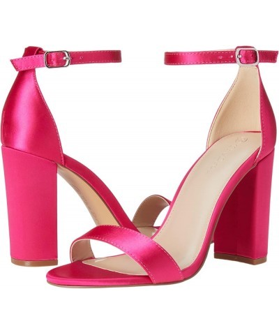 women's Rebecca Strappy High Block-heel Sandal Heeled Pink Satin $35.70 Sandals