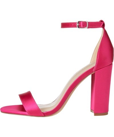 women's Rebecca Strappy High Block-heel Sandal Heeled Pink Satin $35.70 Sandals