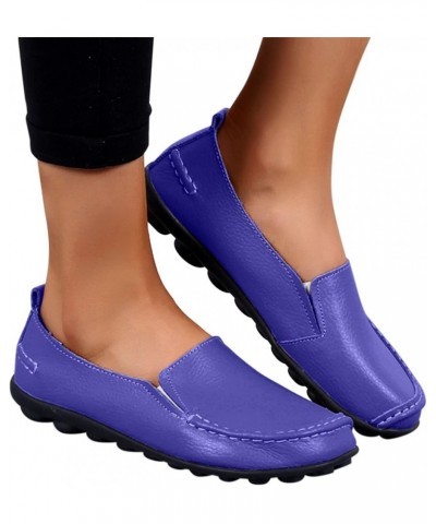 Women Casual Shoes Leather Brown Flat Shoe Non Slip Women's Comfort Walking Boat Shoe Wide Fit Platform Purple $14.92 Loafers...