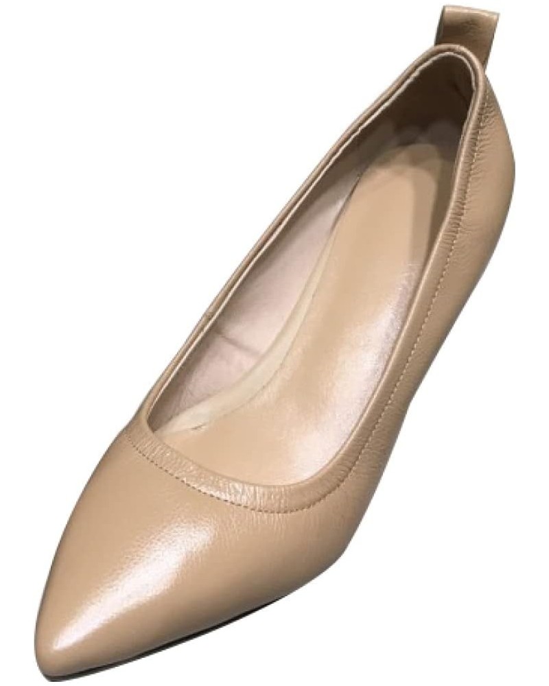 Women Simple Slim Solid Slip-on Leather Pointed Toe Kitten Heel Ladies Pump for Office Work Khaki $46.87 Pumps