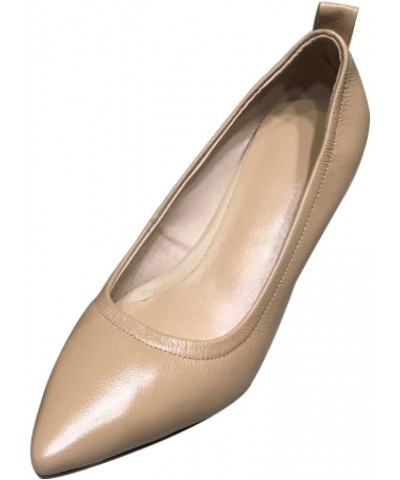 Women Simple Slim Solid Slip-on Leather Pointed Toe Kitten Heel Ladies Pump for Office Work Khaki $46.87 Pumps