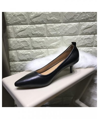 Women Simple Slim Solid Slip-on Leather Pointed Toe Kitten Heel Ladies Pump for Office Work Khaki $46.87 Pumps