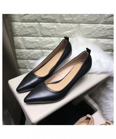 Women Simple Slim Solid Slip-on Leather Pointed Toe Kitten Heel Ladies Pump for Office Work Khaki $46.87 Pumps