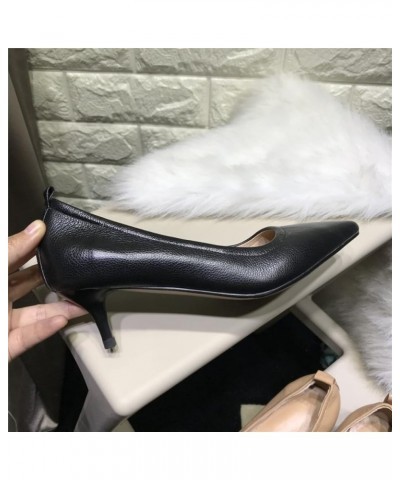 Women Simple Slim Solid Slip-on Leather Pointed Toe Kitten Heel Ladies Pump for Office Work Khaki $46.87 Pumps