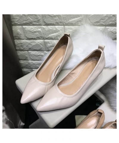 Women Simple Slim Solid Slip-on Leather Pointed Toe Kitten Heel Ladies Pump for Office Work Khaki $46.87 Pumps