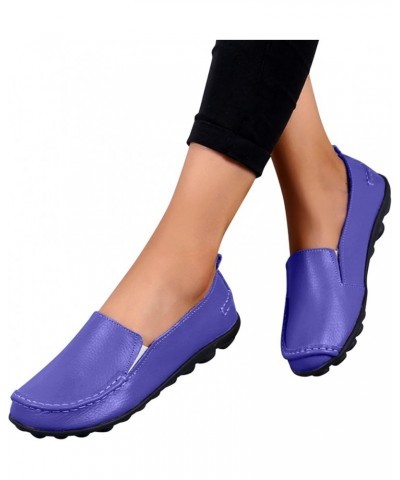 Women Casual Shoes Leather Brown Flat Shoe Non Slip Women's Comfort Walking Boat Shoe Wide Fit Platform Purple $14.92 Loafers...