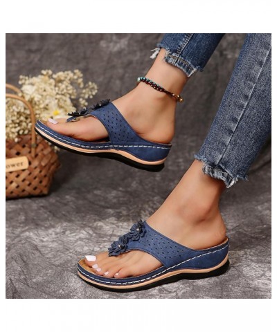 Sandals for Women Wedge Flat Open Toe Ankle Strap Espadrilles Sandals Comfy Slip On Cork Foot Bed 3-qrcvgj-blue-e $11.33 Sandals