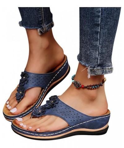 Sandals for Women Wedge Flat Open Toe Ankle Strap Espadrilles Sandals Comfy Slip On Cork Foot Bed 3-qrcvgj-blue-e $11.33 Sandals