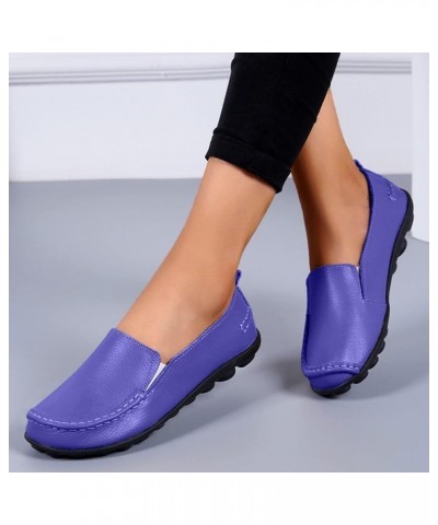 Women Casual Shoes Leather Brown Flat Shoe Non Slip Women's Comfort Walking Boat Shoe Wide Fit Platform Purple $14.92 Loafers...