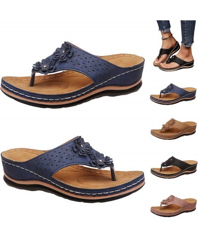 Sandals for Women Wedge Flat Open Toe Ankle Strap Espadrilles Sandals Comfy Slip On Cork Foot Bed 3-qrcvgj-blue-e $11.33 Sandals