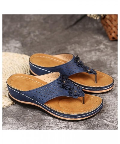 Sandals for Women Wedge Flat Open Toe Ankle Strap Espadrilles Sandals Comfy Slip On Cork Foot Bed 3-qrcvgj-blue-e $11.33 Sandals