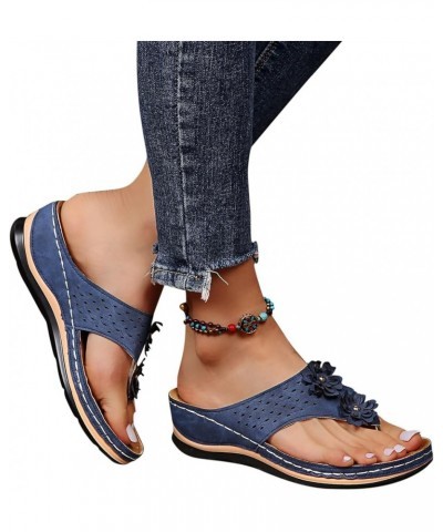 Sandals for Women Wedge Flat Open Toe Ankle Strap Espadrilles Sandals Comfy Slip On Cork Foot Bed 3-qrcvgj-blue-e $11.33 Sandals