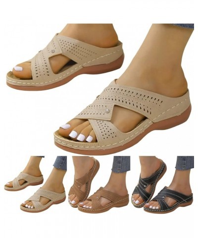 Wedge Sandals for Women, Women Summer Open Toe Comfy Sandals Casual Wedges Non-Slip Large Size Slippers Z 02-brown $12.78 San...