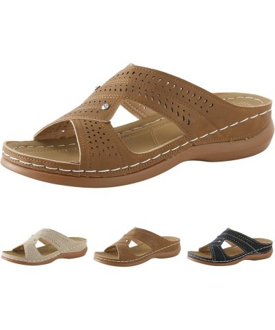 Wedge Sandals for Women, Women Summer Open Toe Comfy Sandals Casual Wedges Non-Slip Large Size Slippers Z 02-brown $12.78 San...