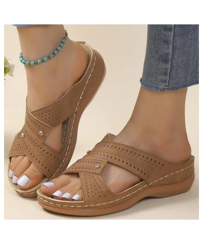 Wedge Sandals for Women, Women Summer Open Toe Comfy Sandals Casual Wedges Non-Slip Large Size Slippers Z 02-brown $12.78 San...