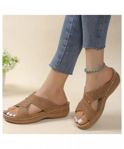 Wedge Sandals for Women, Women Summer Open Toe Comfy Sandals Casual Wedges Non-Slip Large Size Slippers Z 02-brown $12.78 San...