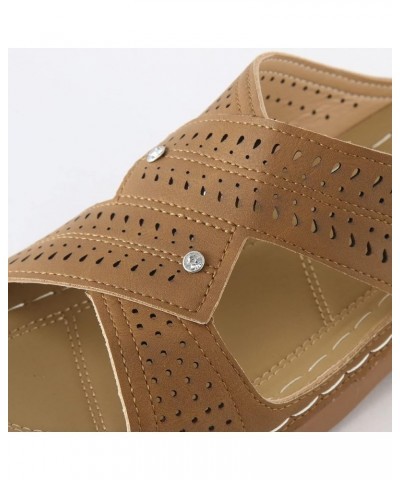 Wedge Sandals for Women, Women Summer Open Toe Comfy Sandals Casual Wedges Non-Slip Large Size Slippers Z 02-brown $12.78 San...