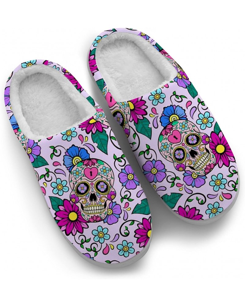 Violet Sugar Skull Slippers for Women Men Cozy Warm Mexican House Slippers Indoor Bedroom Shoes Gifts for Travel,Spa,Hotel ,U...