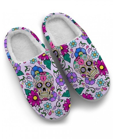 Violet Sugar Skull Slippers for Women Men Cozy Warm Mexican House Slippers Indoor Bedroom Shoes Gifts for Travel,Spa,Hotel ,U...