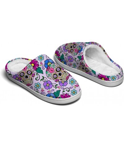 Violet Sugar Skull Slippers for Women Men Cozy Warm Mexican House Slippers Indoor Bedroom Shoes Gifts for Travel,Spa,Hotel ,U...