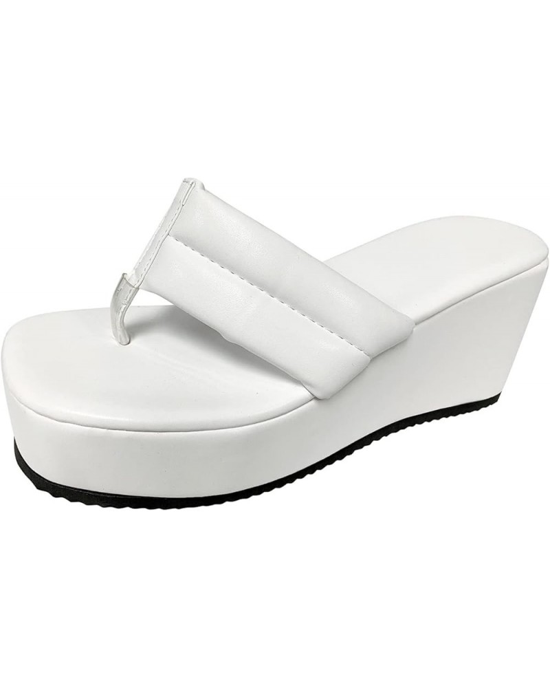 Women's Flat Platform Sandals Chunky Heels Two Strap High Heeled Sandal Vacation Sandals Shoes White $12.79 Sandals