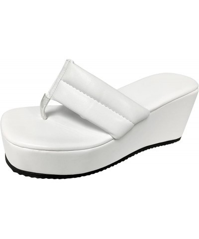 Women's Flat Platform Sandals Chunky Heels Two Strap High Heeled Sandal Vacation Sandals Shoes White $12.79 Sandals