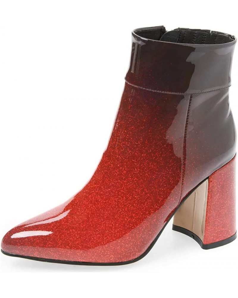 Women Pointed Toe Block High Heel Ankle Boots Glossy Patent Leather Party Dress Booties Size 4-15 US Red Black $39.19 Boots