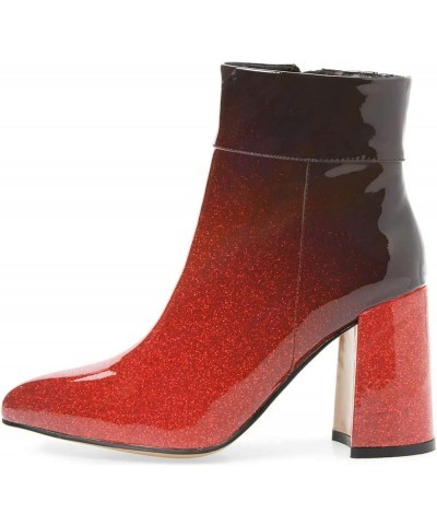 Women Pointed Toe Block High Heel Ankle Boots Glossy Patent Leather Party Dress Booties Size 4-15 US Red Black $39.19 Boots