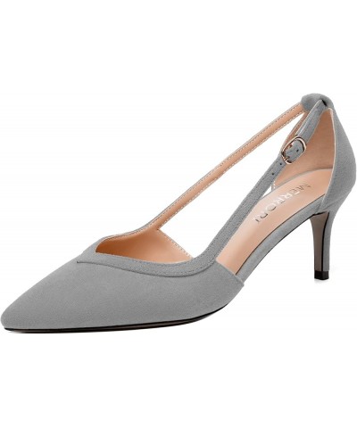 Womens Ankle Strap Casual Office Buckle Suede Pointed Toe Solid Kitten Low Heel Pumps Shoes 2.5 Inch Grey $31.91 Pumps