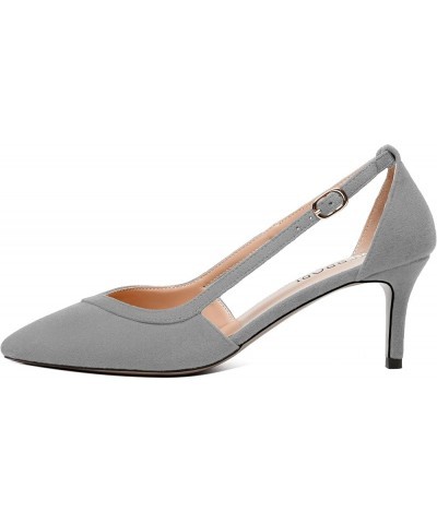 Womens Ankle Strap Casual Office Buckle Suede Pointed Toe Solid Kitten Low Heel Pumps Shoes 2.5 Inch Grey $31.91 Pumps