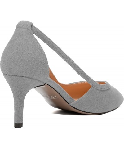 Womens Ankle Strap Casual Office Buckle Suede Pointed Toe Solid Kitten Low Heel Pumps Shoes 2.5 Inch Grey $31.91 Pumps