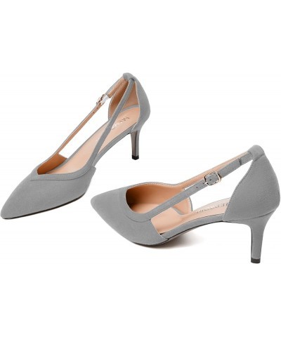 Womens Ankle Strap Casual Office Buckle Suede Pointed Toe Solid Kitten Low Heel Pumps Shoes 2.5 Inch Grey $31.91 Pumps