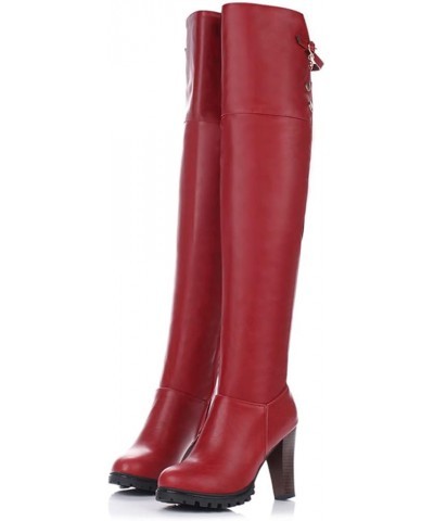 Women's Fashion Thigh High Boots Platform Chunky Heel Over The Knee Boots Stretch Side Zipper Faux Leather Wide Riding Boots ...