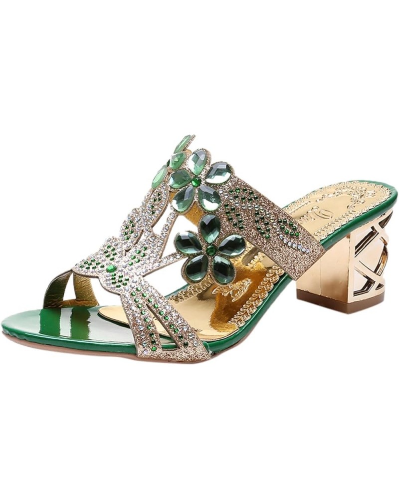 Chunky Heel 2024 Heel Sandals for Women Spring Rhinestone Dressy Slip On Fashion Summer Peep Toe Trendy Sexy Casual, 7, Green...