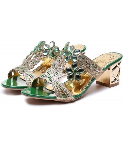 Chunky Heel 2024 Heel Sandals for Women Spring Rhinestone Dressy Slip On Fashion Summer Peep Toe Trendy Sexy Casual, 7, Green...