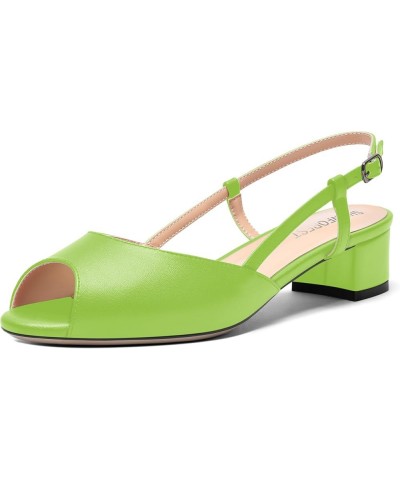 Womens Dress Solid Matte Peep Toe Adjustable Strap Dating Buckle Block Low Heel Pumps Shoes 1.5 Inch Lime Green $35.62 Pumps